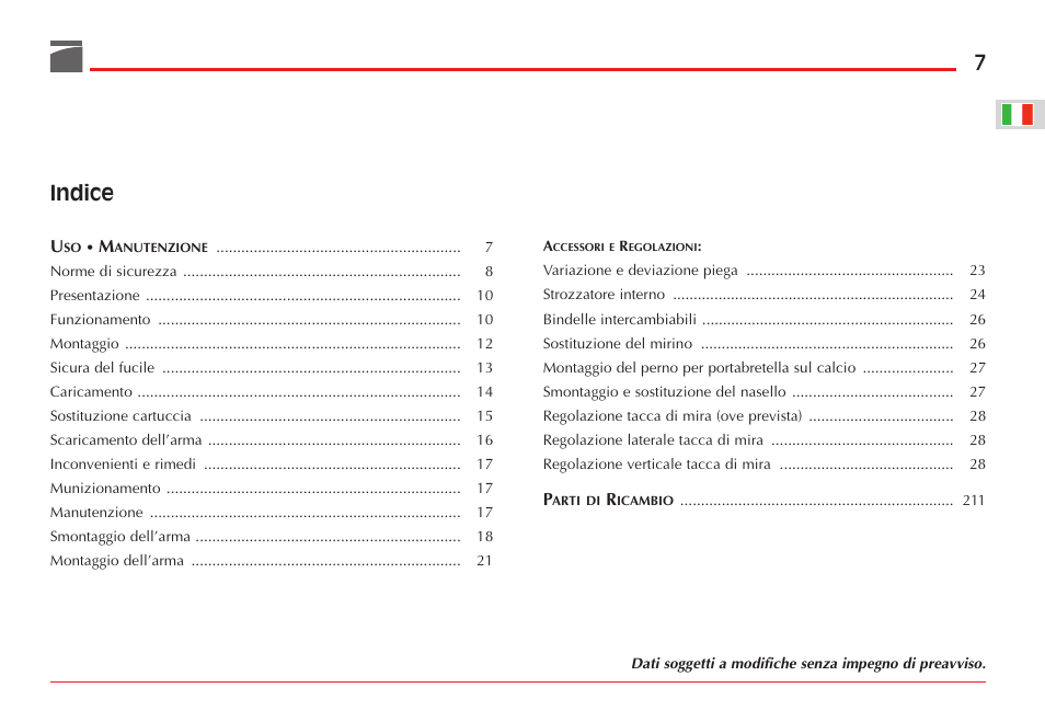 7indice | Benelli ETHOS Shotgun User Manual | Page 8 / 226