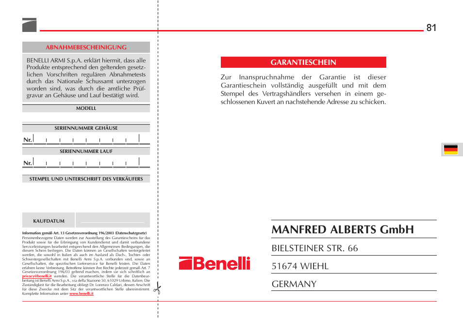 Manfred alberts gmbh | Benelli ETHOS Shotgun User Manual | Page 82 / 226