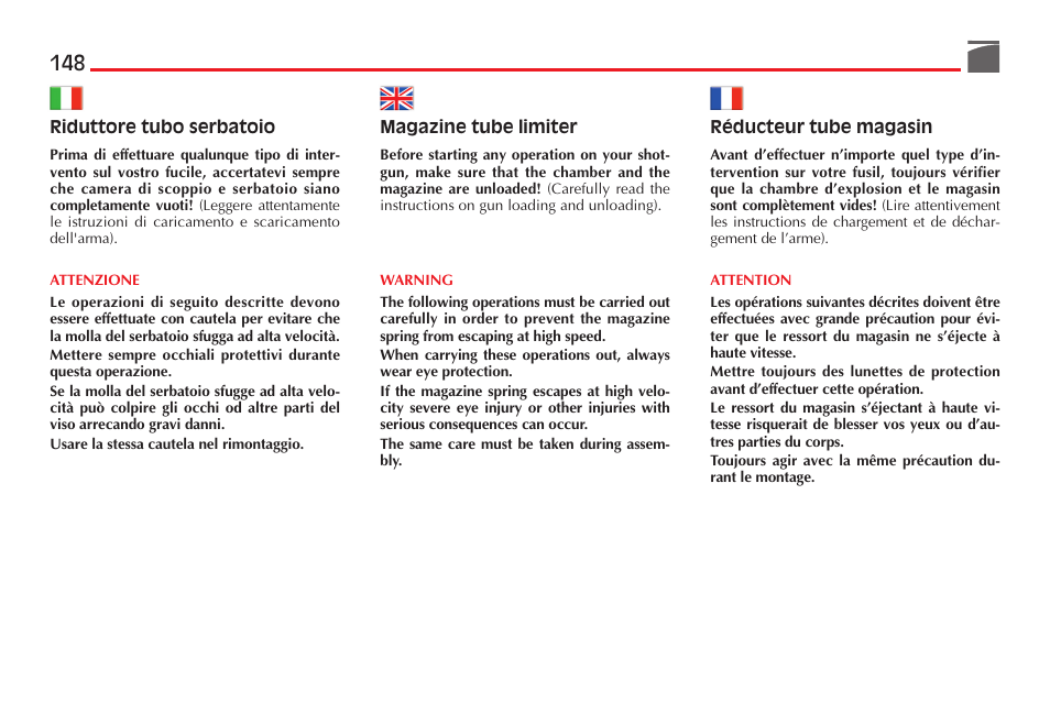 Benelli M3 Convertible Semi-Auto Pump Shotgun User Manual | Page 149 / 182