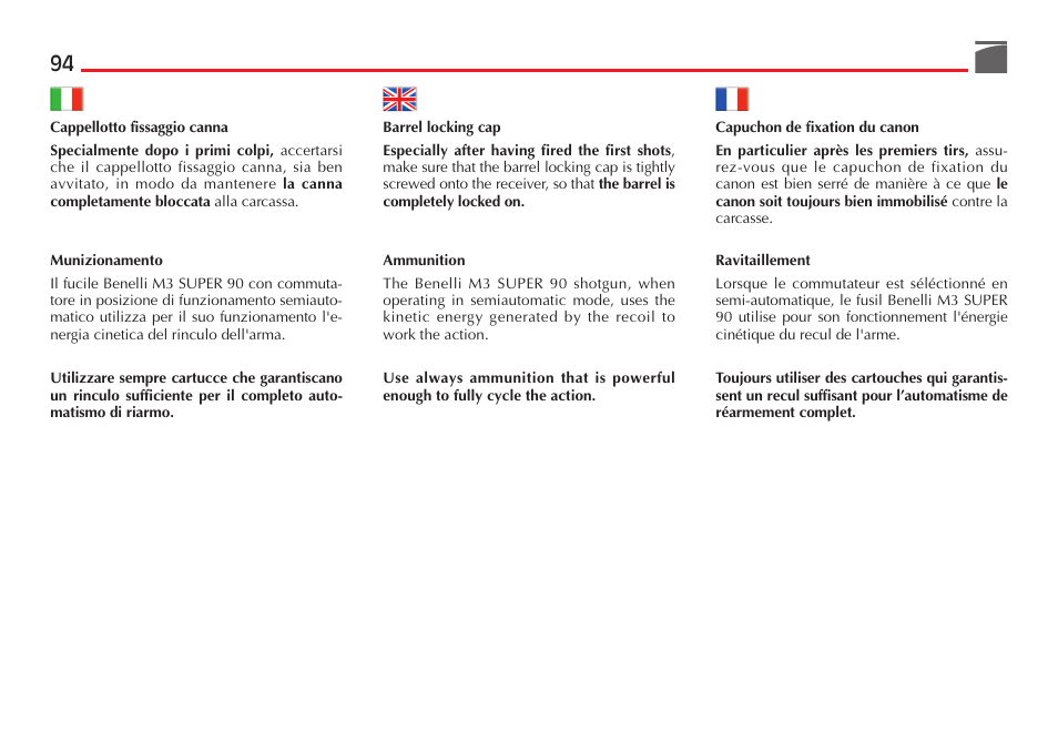 Benelli M3 Convertible Semi-Auto Pump Shotgun User Manual | Page 95 / 182