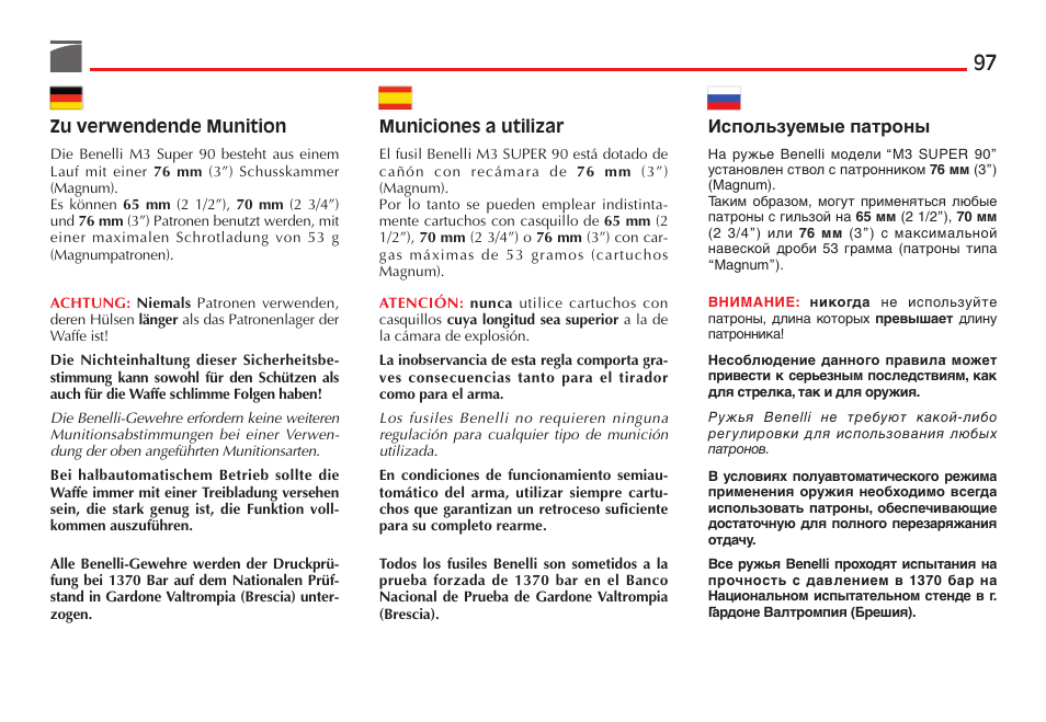 Benelli M3 Convertible Semi-Auto Pump Shotgun User Manual | Page 98 / 182