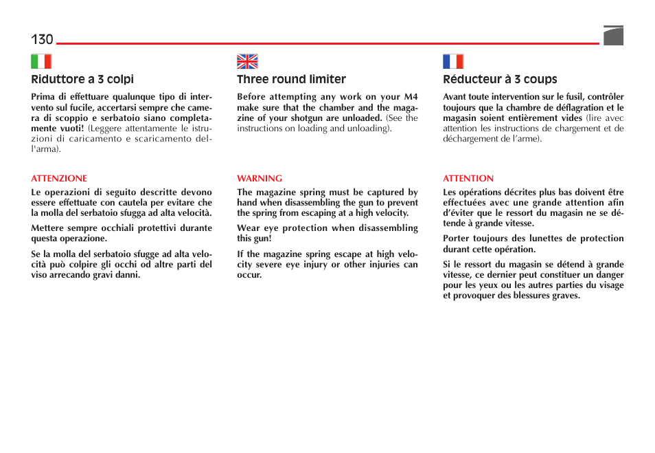 Benelli M4 Tactical Shotgun User Manual | Page 131 / 138