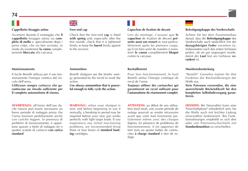 Benelli Ultra Light Shotgun User Manual | Page 75 / 138