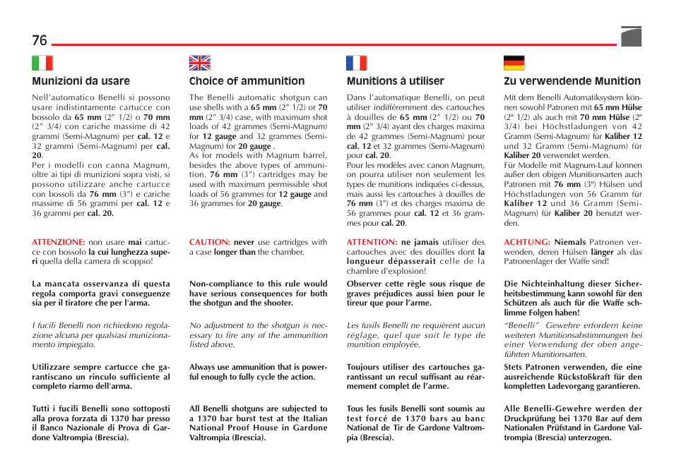 Benelli Ultra Light Shotgun User Manual | Page 77 / 138
