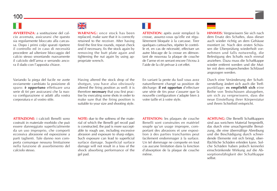 Benelli SuperNova Tactical Pump Shotgun User Manual | Page 101 / 134