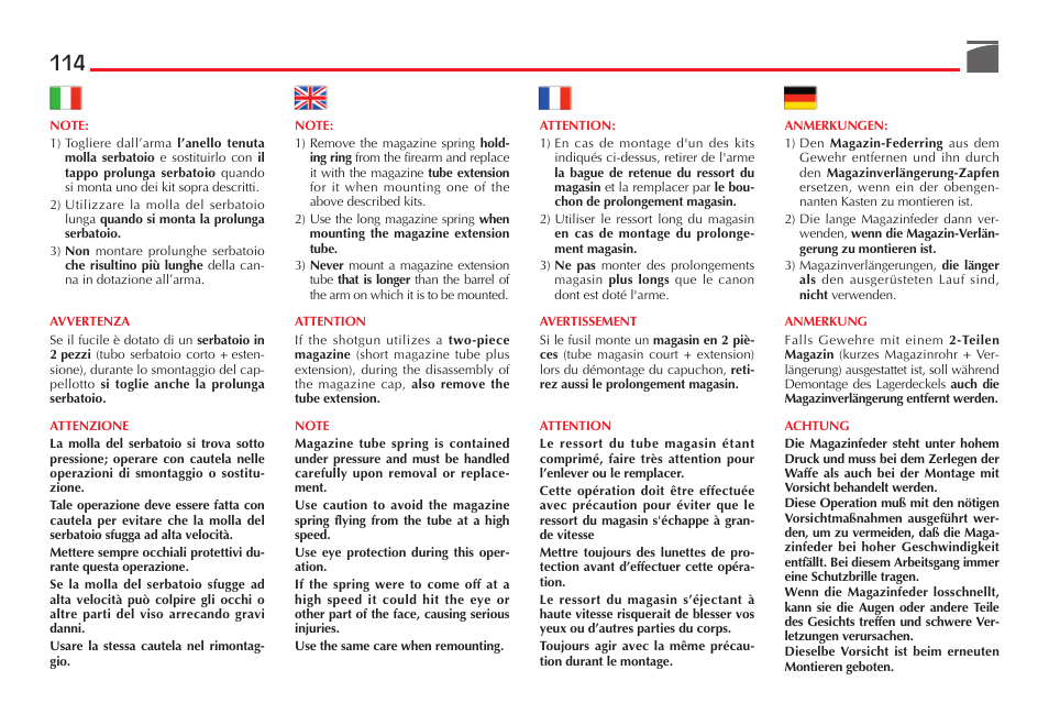 Benelli SuperNova Tactical Pump Shotgun User Manual | Page 115 / 134