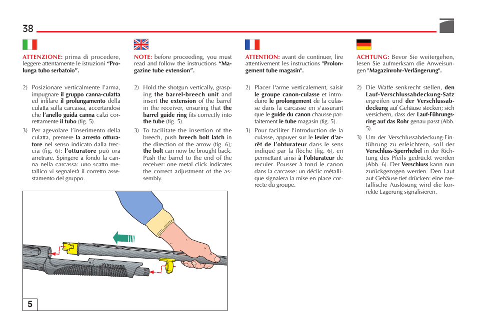 Benelli SuperNova Tactical Pump Shotgun User Manual | Page 39 / 134