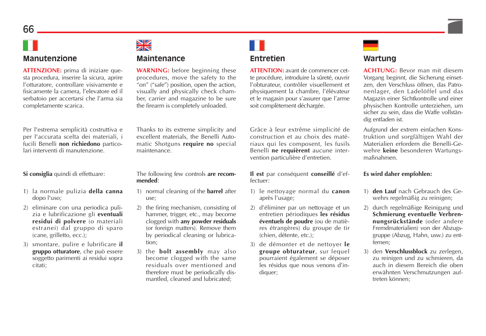 Benelli SuperNova Tactical Pump Shotgun User Manual | Page 67 / 134