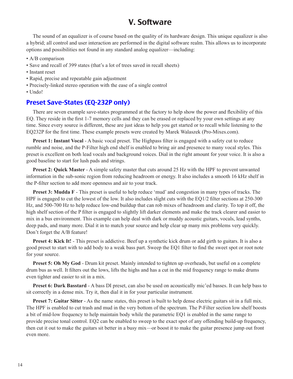 V. software | Bettermaker EQ 232P Remote User Manual | Page 14 / 30