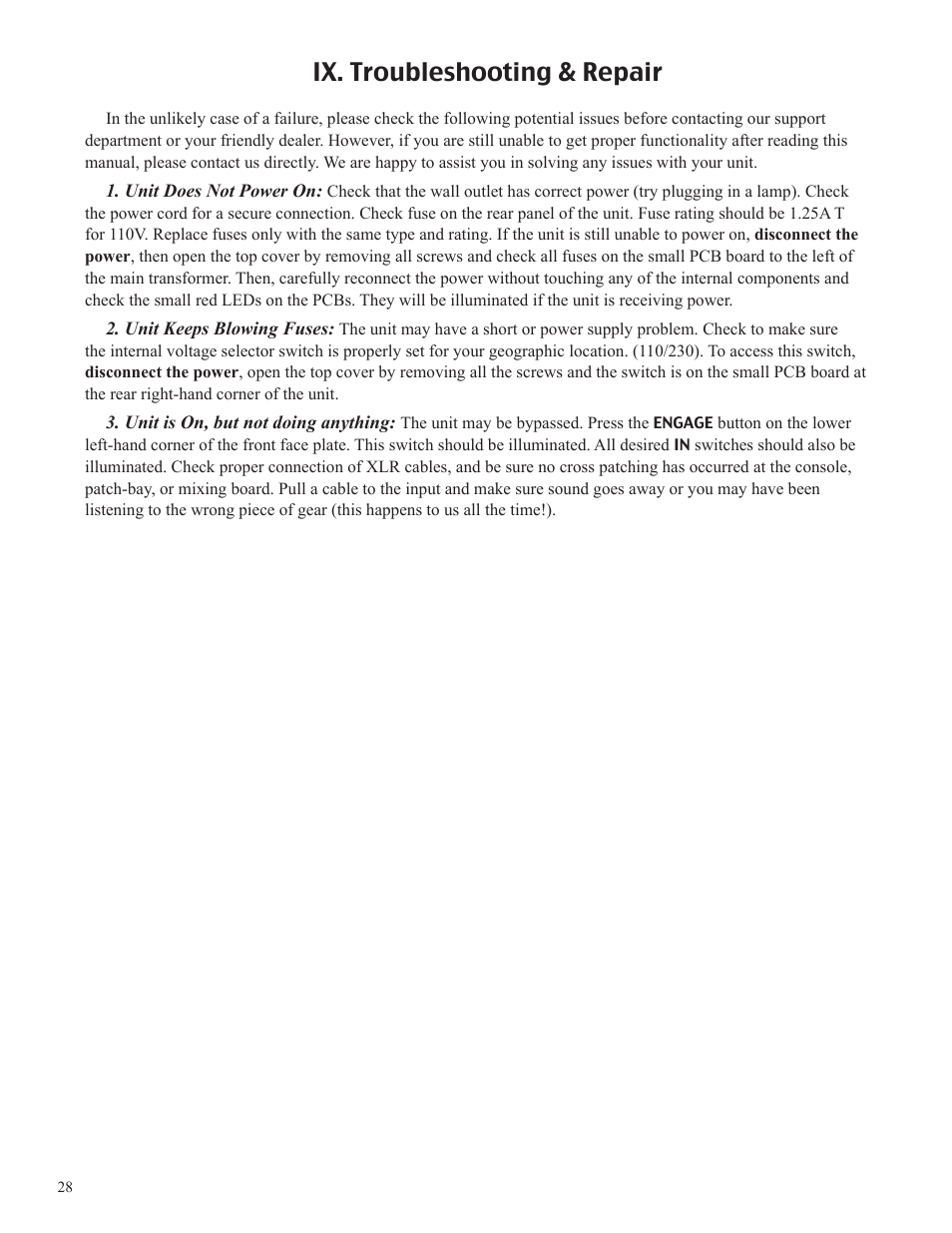 Ix. troubleshooting & repair | Bettermaker EQ 232P Remote User Manual | Page 28 / 30