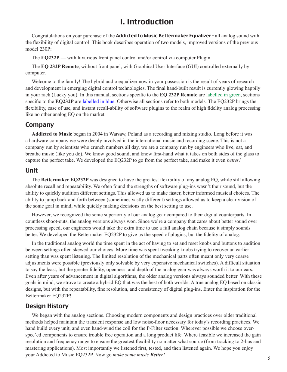 I. introduction | Bettermaker EQ 232P Remote User Manual | Page 5 / 30