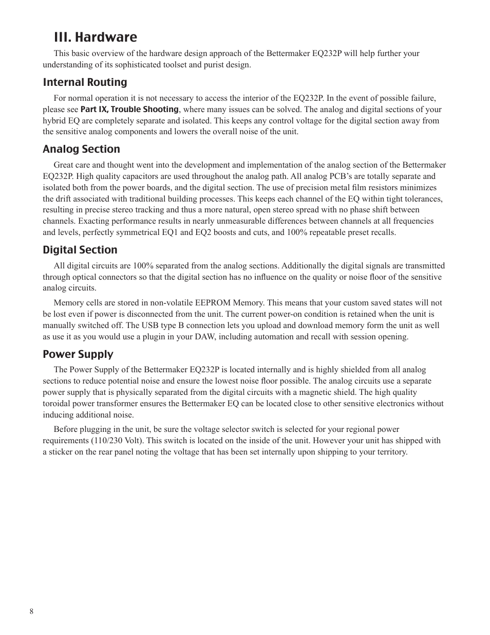 Iii. hardware | Bettermaker EQ 232P Remote User Manual | Page 8 / 30