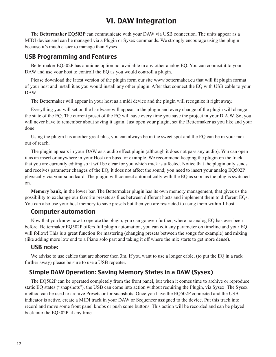 Vi. daw integration | Bettermaker EQ 502P User Manual | Page 12 / 19
