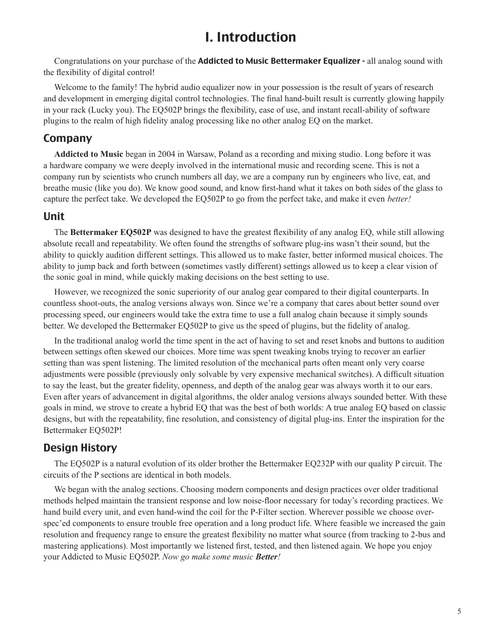 I. introduction | Bettermaker EQ 502P User Manual | Page 5 / 19