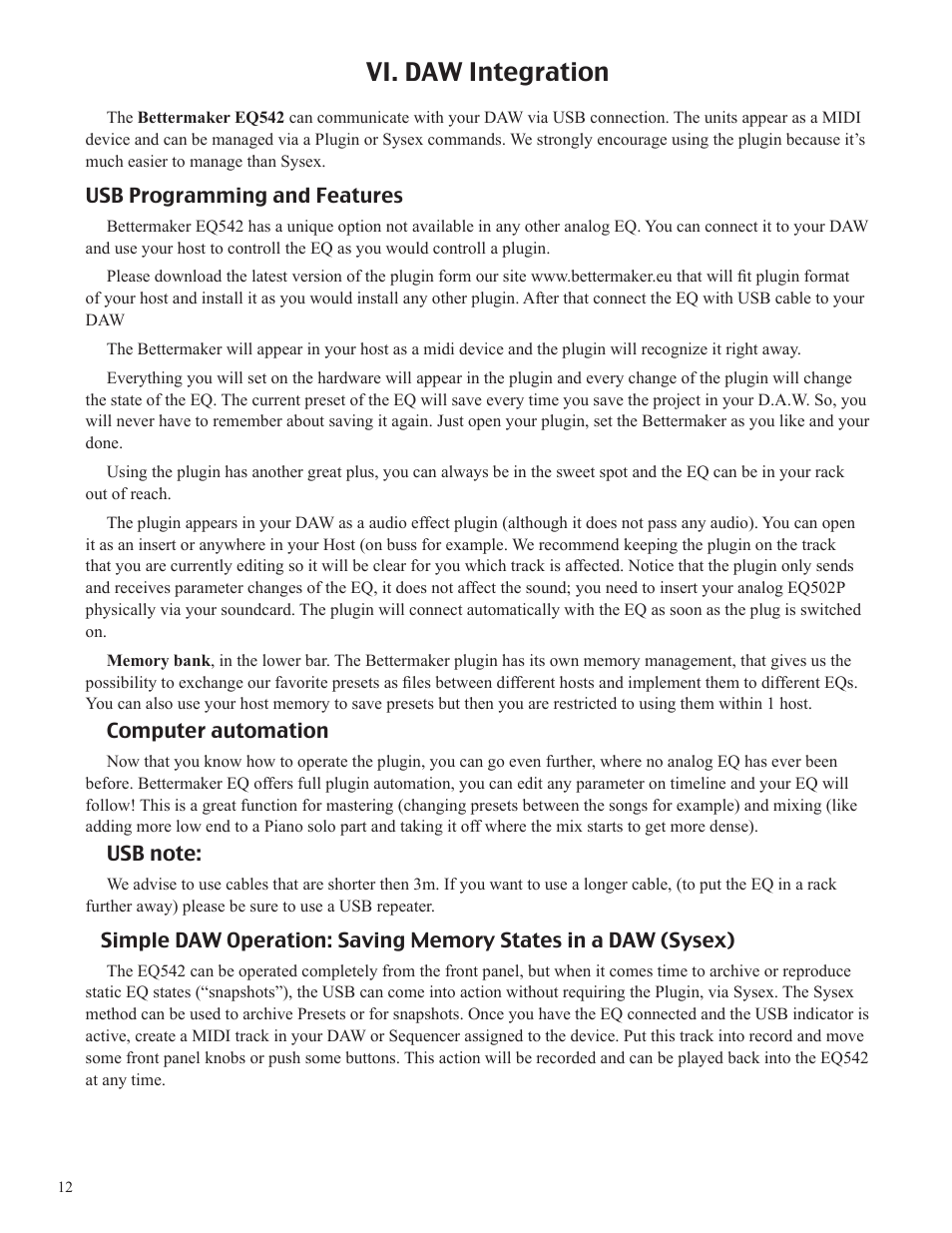 Vi. daw integration | Bettermaker EQ542 User Manual | Page 12 / 17