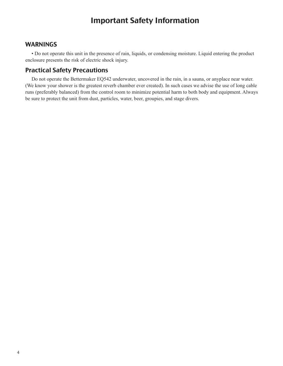 Important safety information | Bettermaker EQ542 User Manual | Page 4 / 17