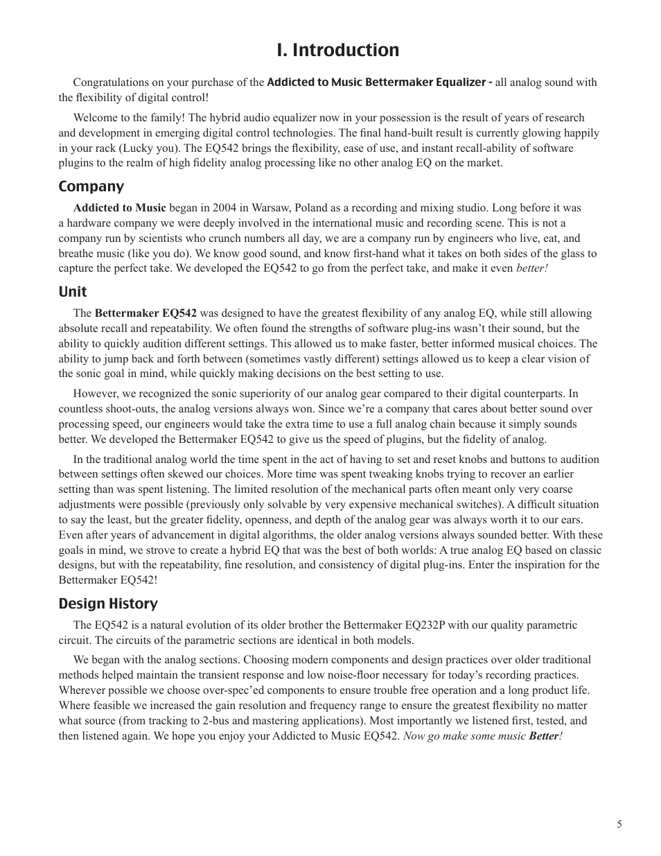 I. introduction | Bettermaker EQ542 User Manual | Page 5 / 17