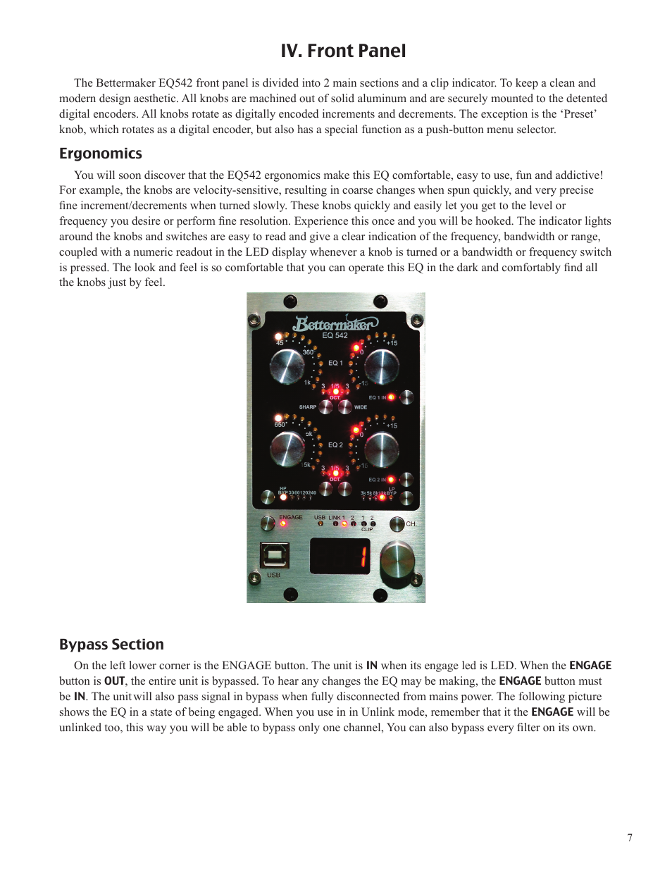 Iv. front panel | Bettermaker EQ542 User Manual | Page 7 / 17