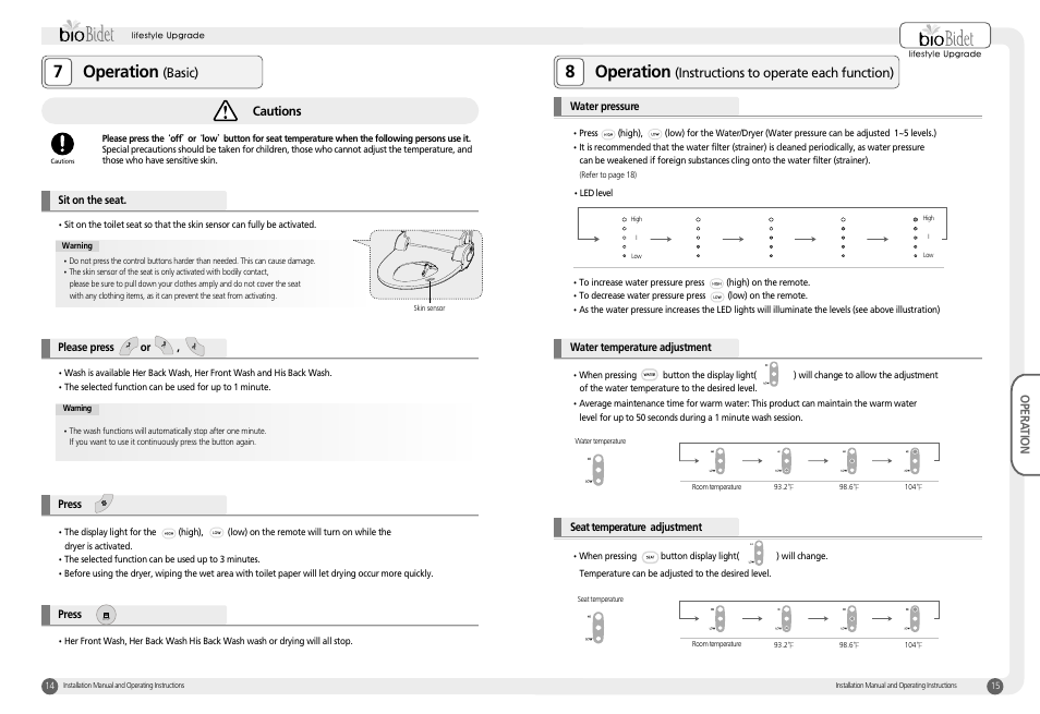 7operation, 8operation | Bio Bidet Harmony Luxury Class Bidet Seat BB-400 User Manual | Page 8 / 12