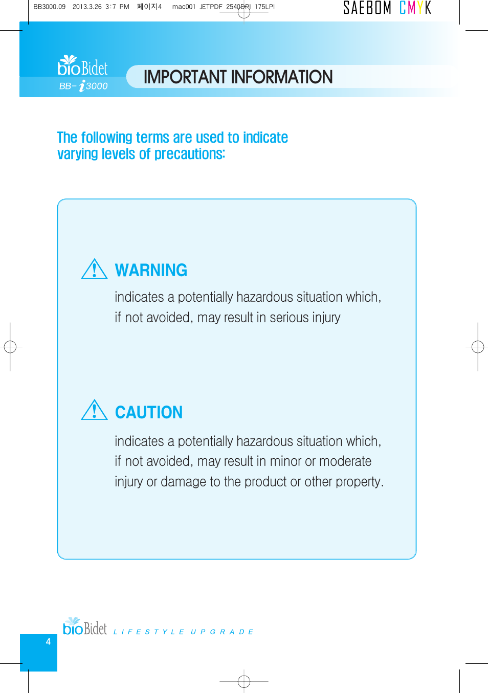 Important information, Warning caution | Bio Bidet Premium i3000 Bidet Seat User Manual | Page 4 / 20