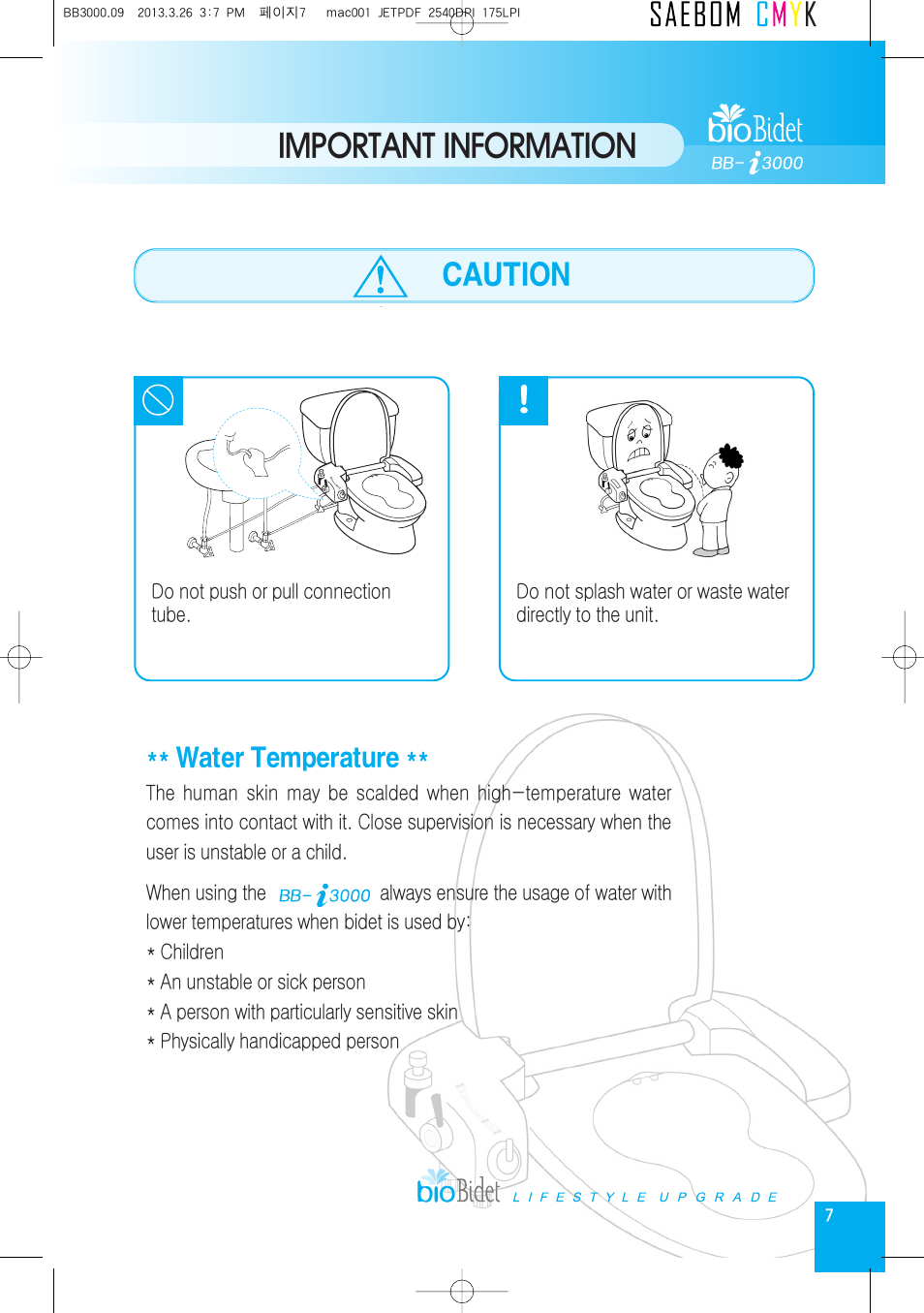Important information, Caution, Water temperature | Bio Bidet Premium i3000 Bidet Seat User Manual | Page 7 / 20