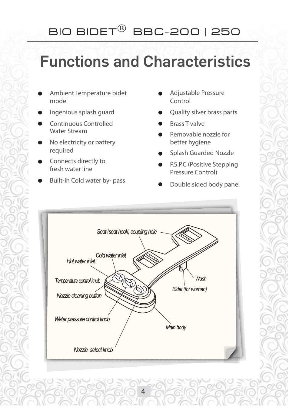 Functions and characteristics | Bio Bidet Envie Bidet Attachment BB-200 User Manual | Page 4 / 13