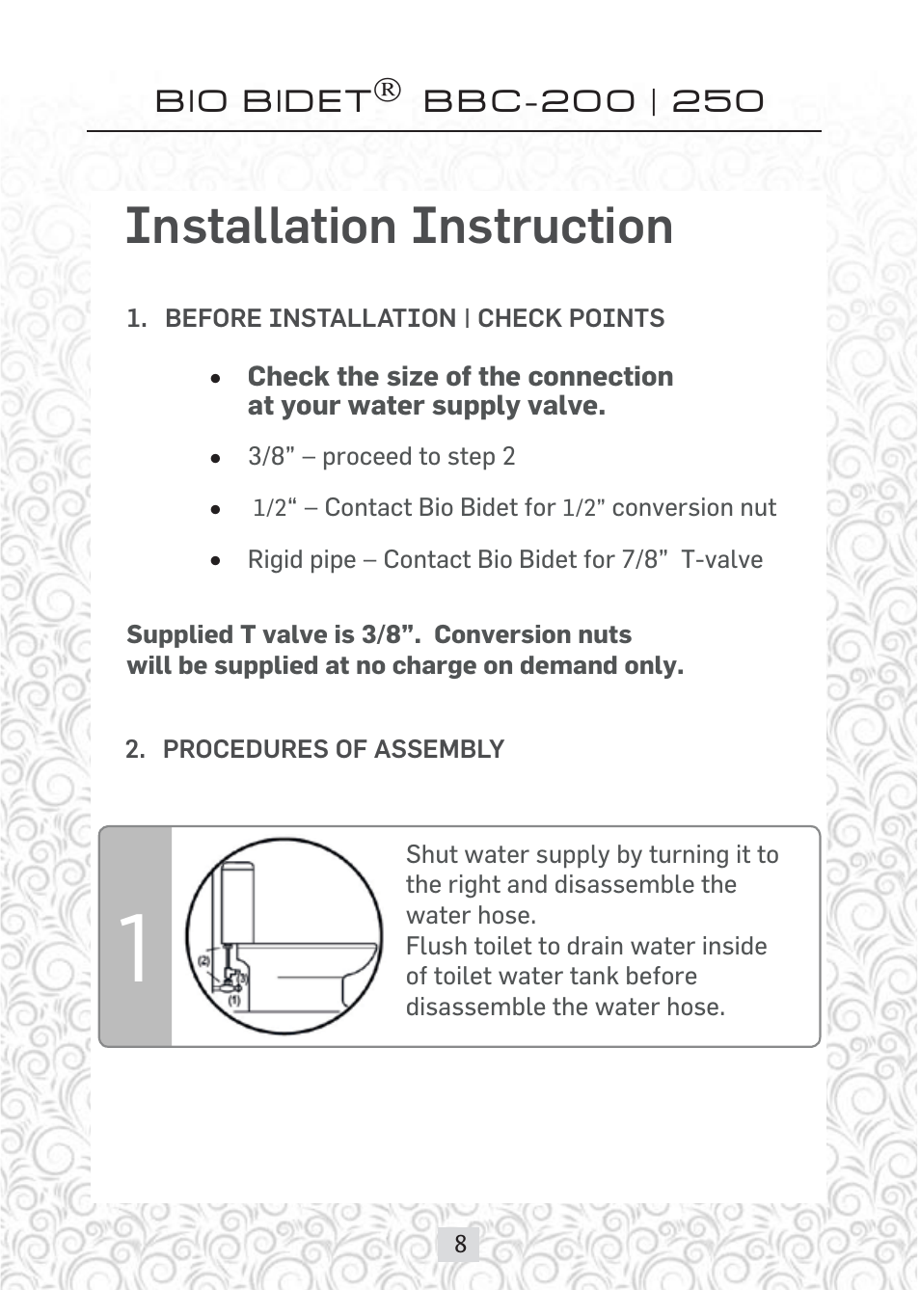 Installation instruction | Bio Bidet Envie Bidet Attachment BB-200 User Manual | Page 8 / 13