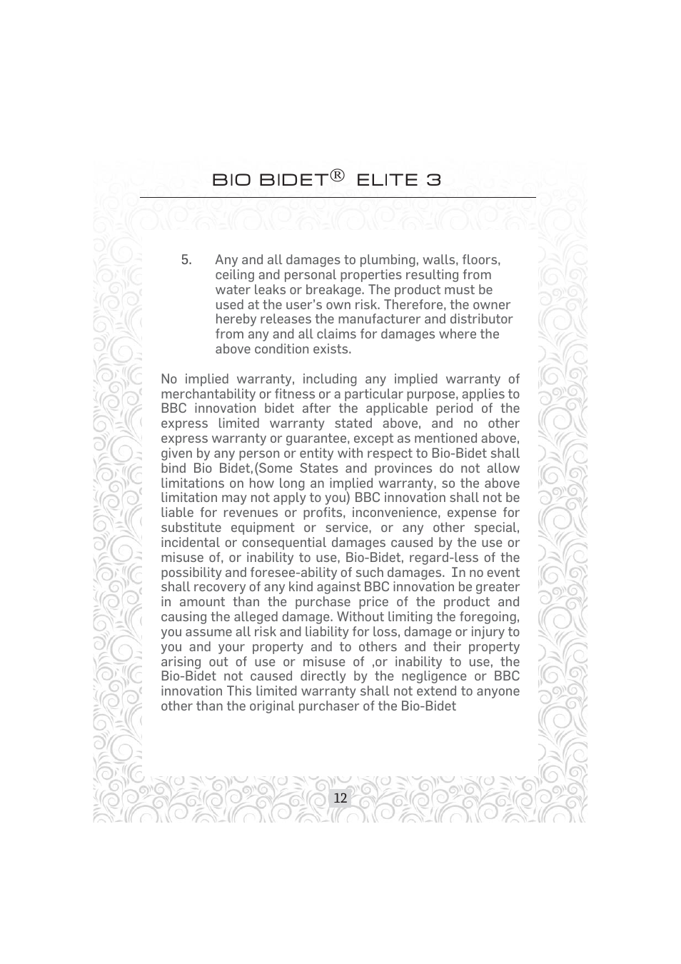 Bio bidet elite 3 | Bio Bidet Elite3 Bidet Attachment User Manual | Page 12 / 13