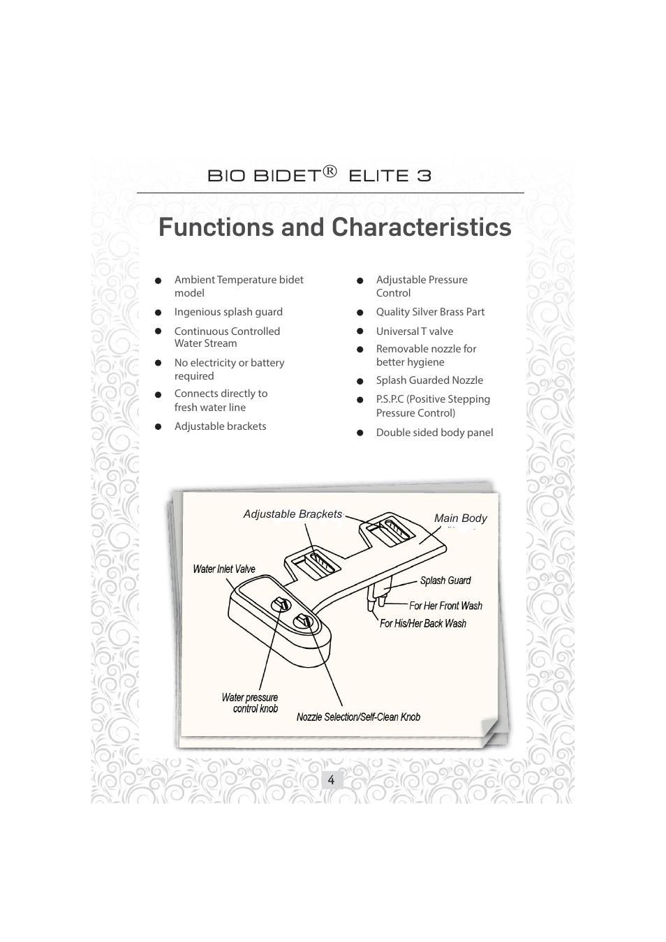 Functions and characteristics, Bio bidet elite 3 | Bio Bidet Elite3 Bidet Attachment User Manual | Page 4 / 13