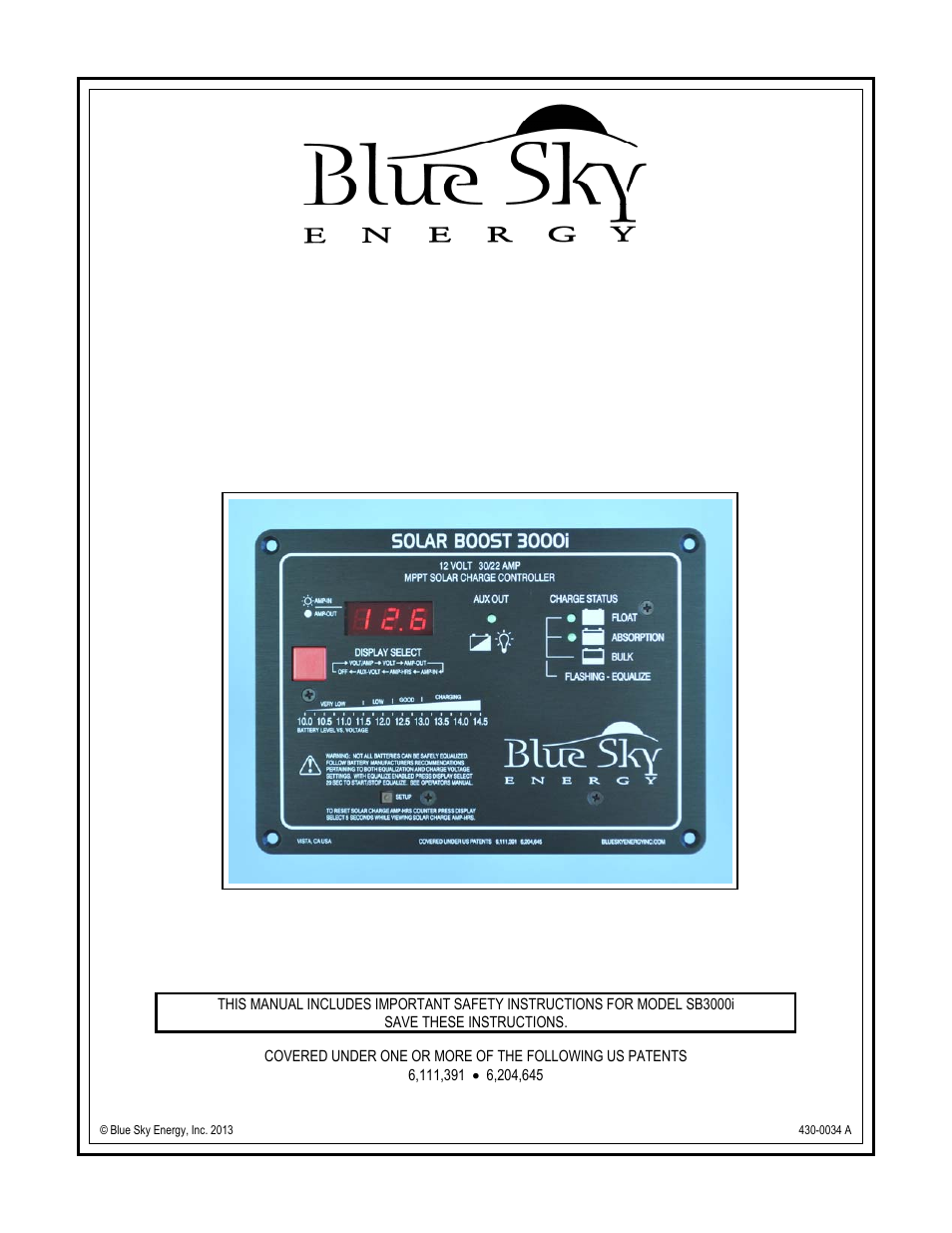 Blue Sky Solar Boost 3000i User Manual | 16 pages