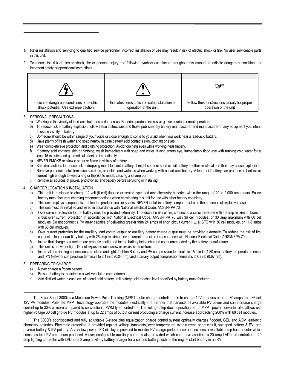 Warning caution important | Blue Sky Solar Boost 3000i User Manual | Page 3 / 16