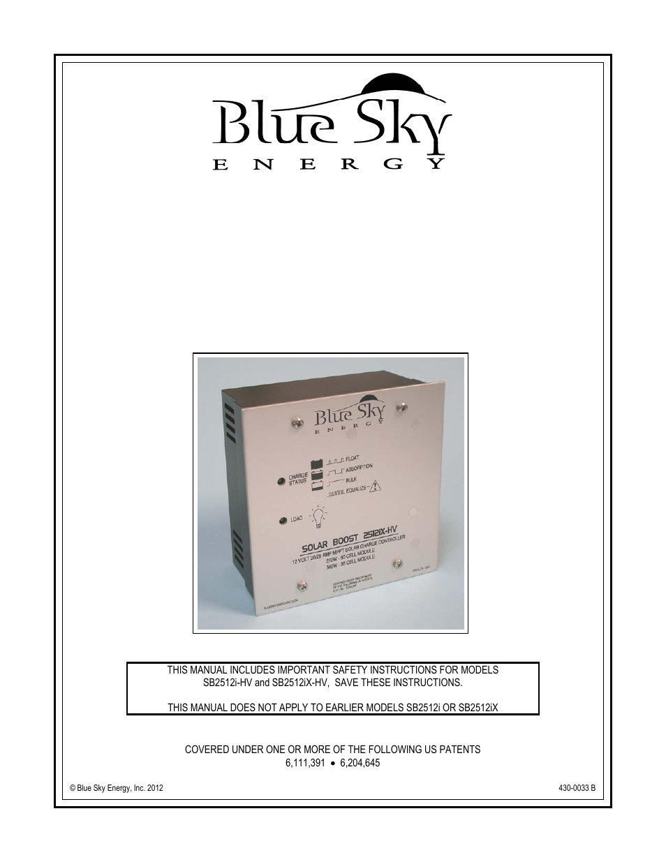 Blue Sky Solar Boost 2512iX-HV User Manual | 12 pages