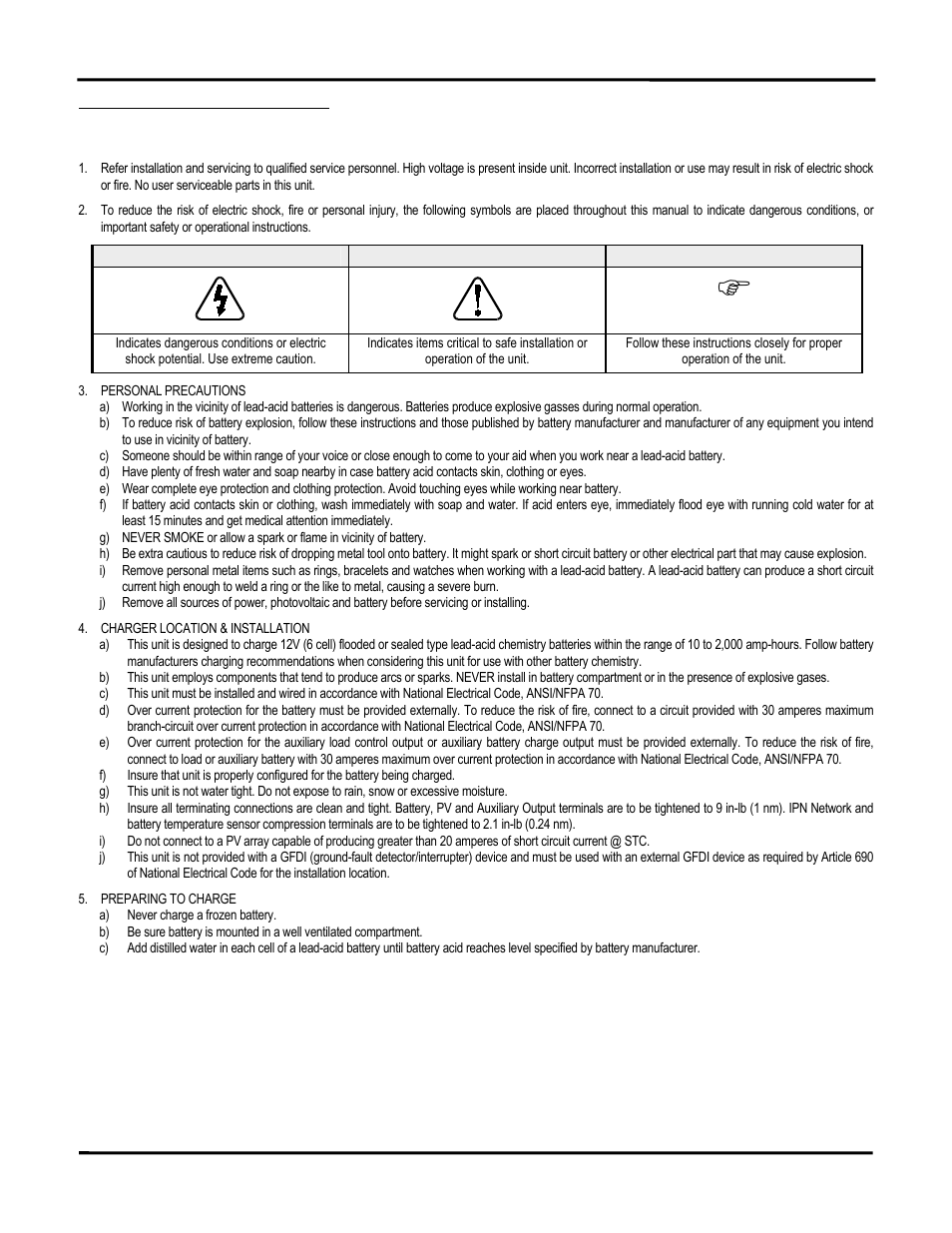 Warning caution important | Blue Sky Solar Boost 2512iX-HV User Manual | Page 3 / 12