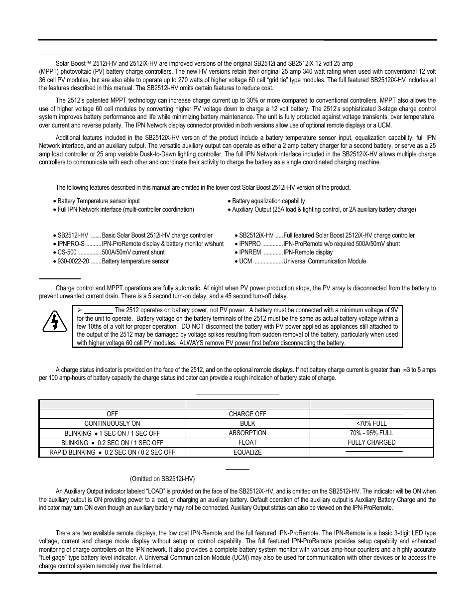 Product description, Operation | Blue Sky Solar Boost 2512iX-HV User Manual | Page 4 / 12