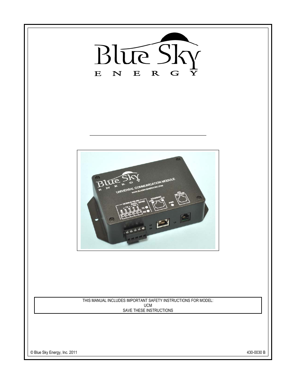 Blue Sky UCM User Manual | 23 pages