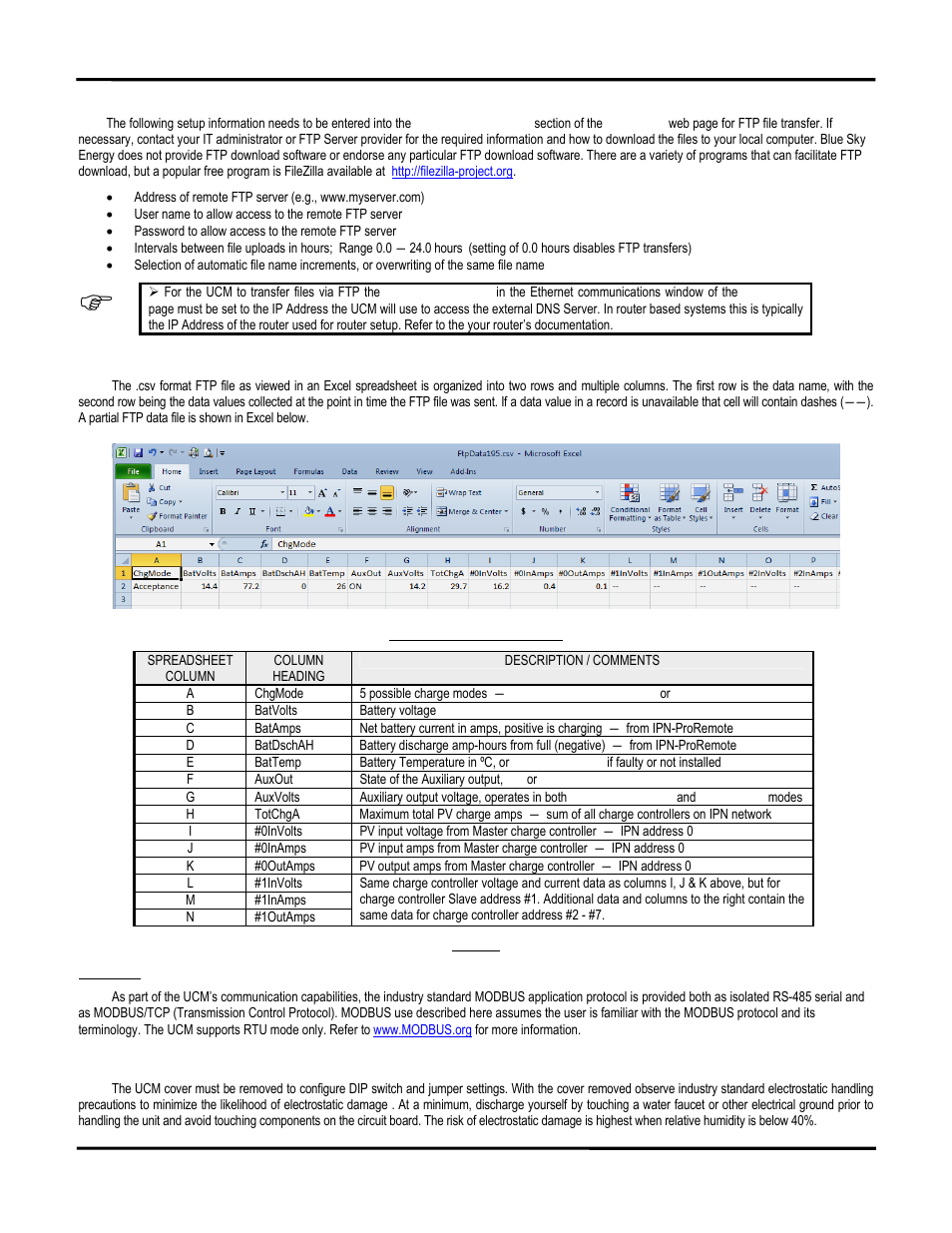 Modbus | Blue Sky UCM User Manual | Page 16 / 23