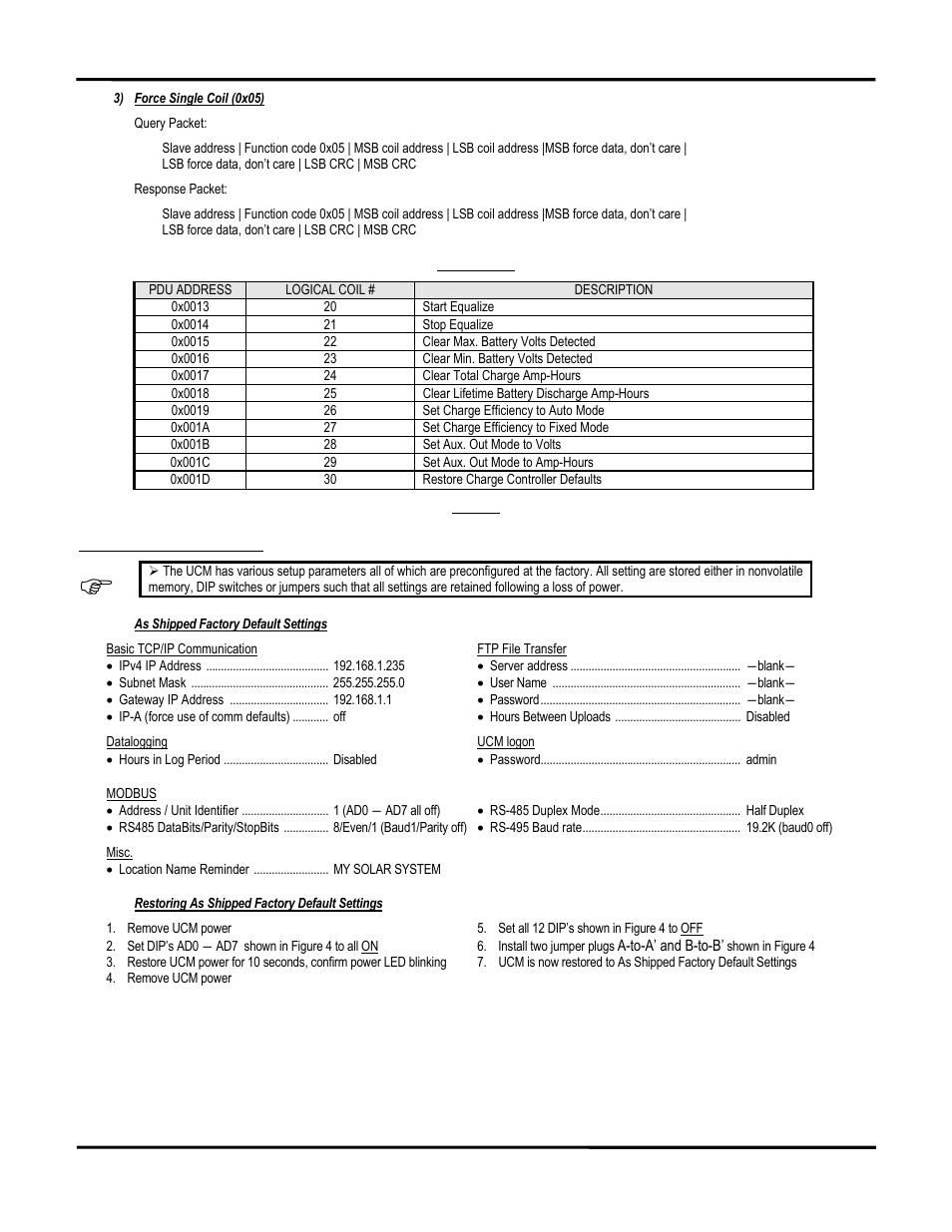 Ucm setup parameters | Blue Sky UCM User Manual | Page 20 / 23