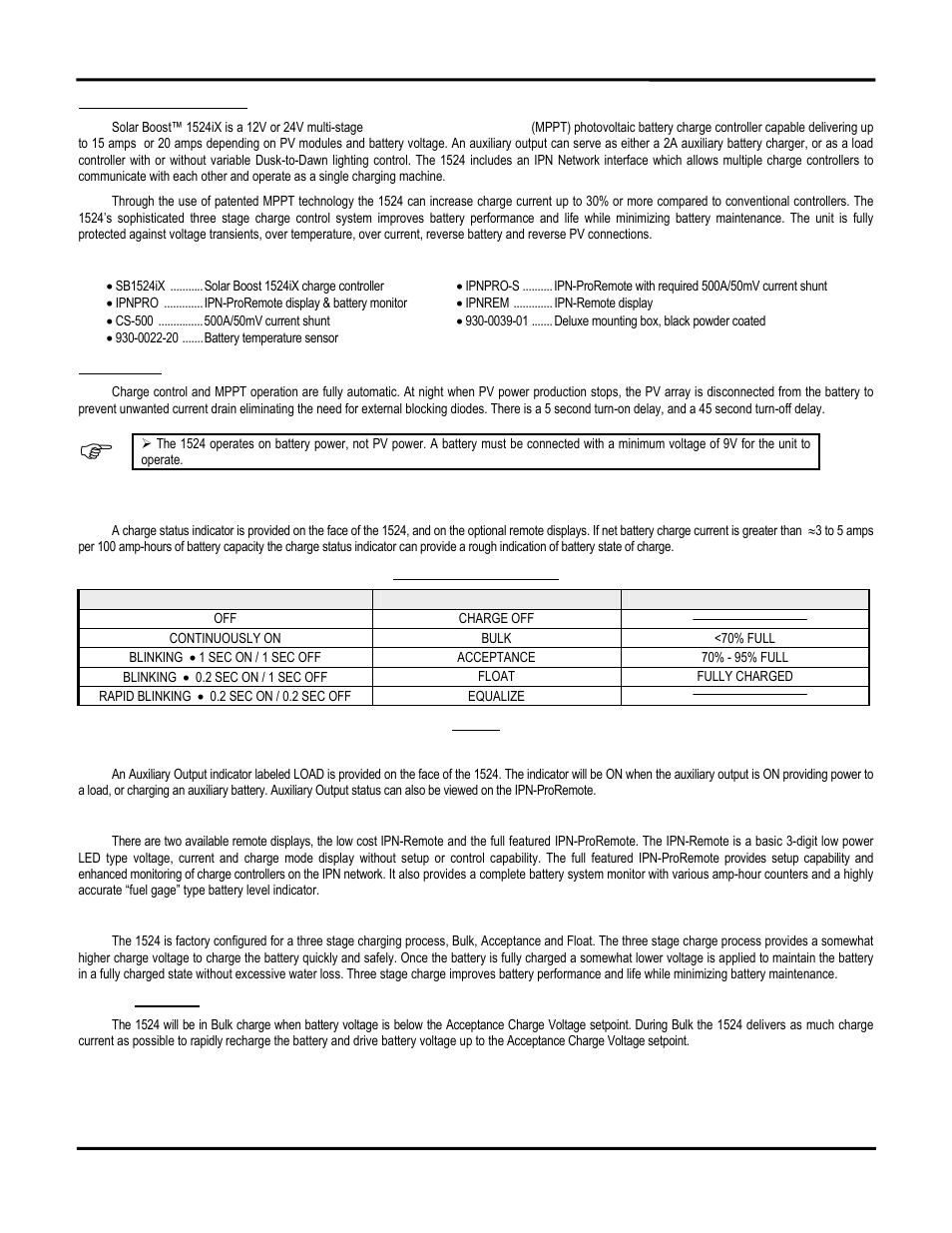 Product description, Operation | Blue Sky Solar Boost 1524iX User Manual | Page 4 / 12