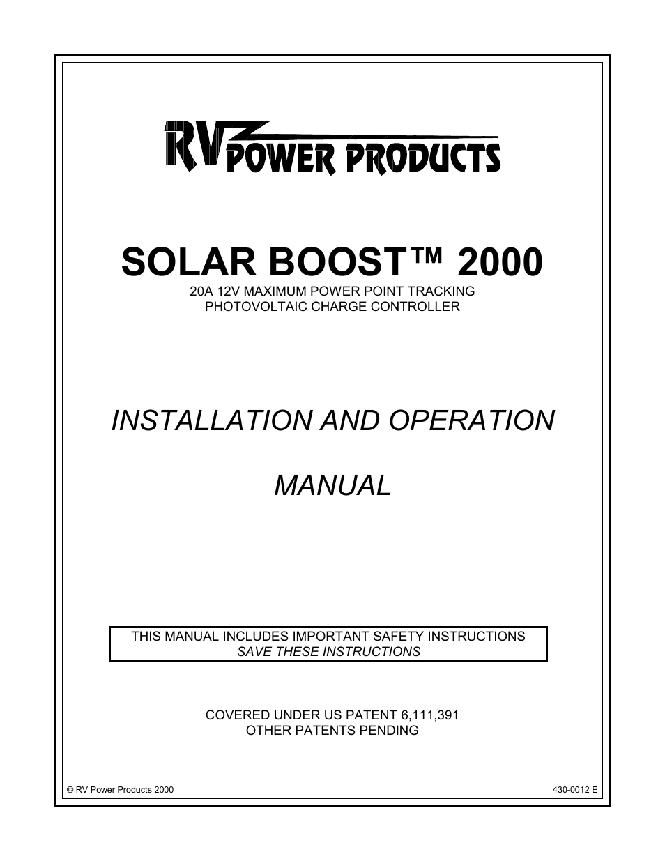 Blue Sky Solar Boost 2000 User Manual | 15 pages