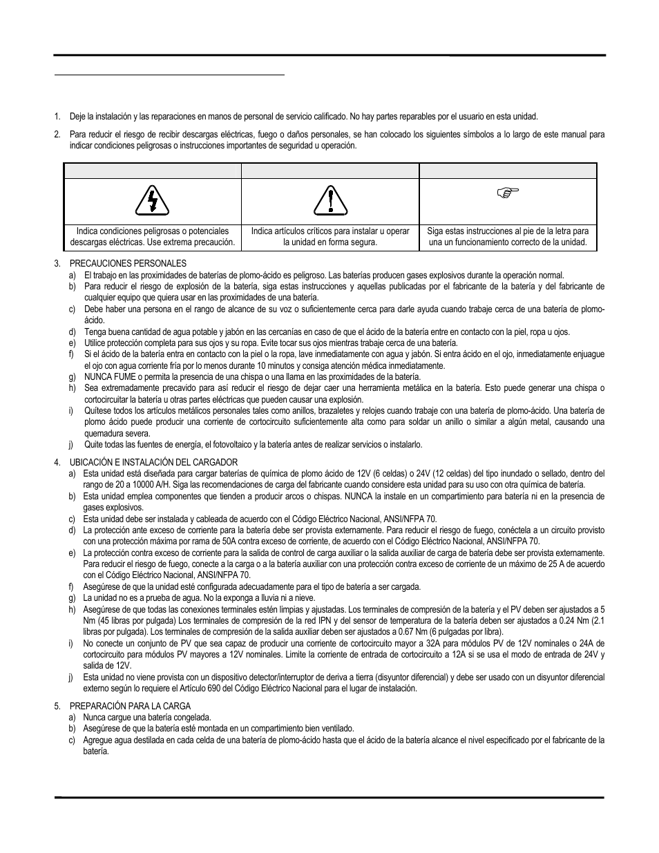 Advertencia precaución importante | Blue Sky Solar Boost 3024iL User Manual | Page 19 / 64