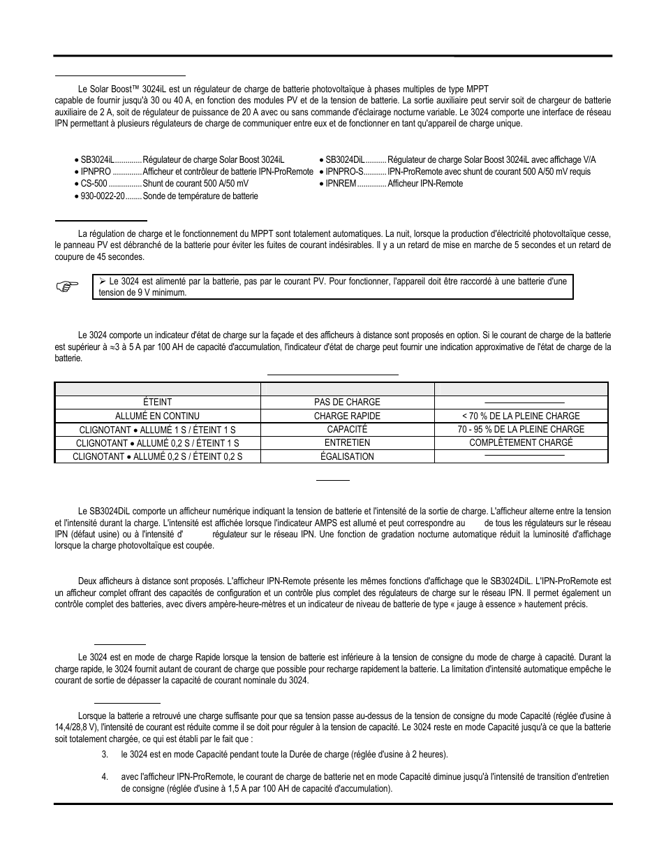 Description du produit, Fonctionnement | Blue Sky Solar Boost 3024iL User Manual | Page 36 / 64