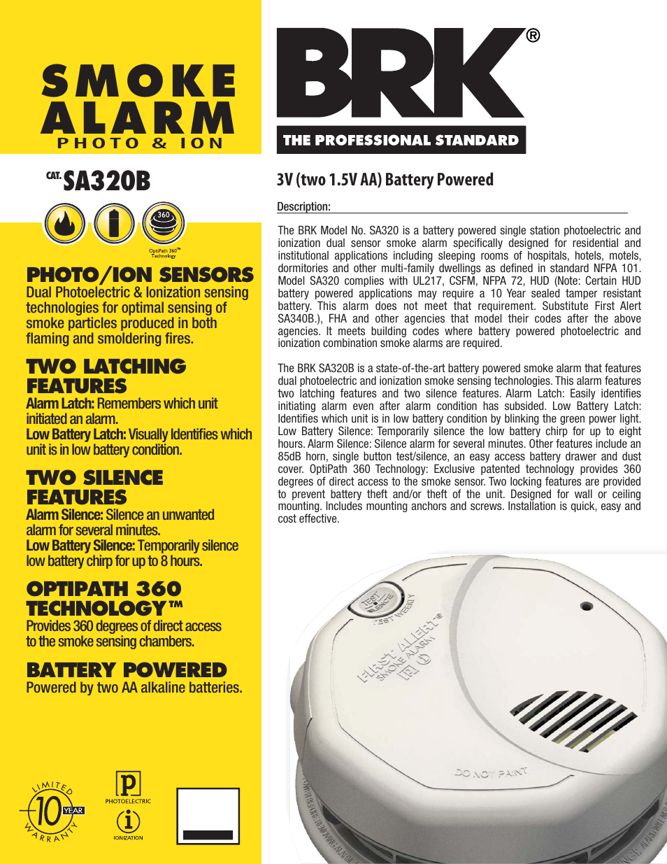 BRK electronic SA320B User Manual | 2 pages