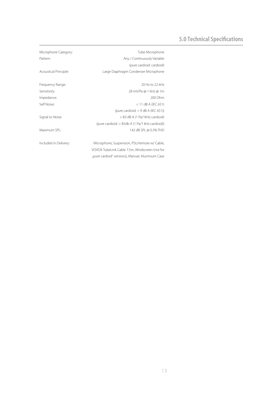 0 technical specifications | Brauner Microphones VMA User Manual | Page 13 / 16