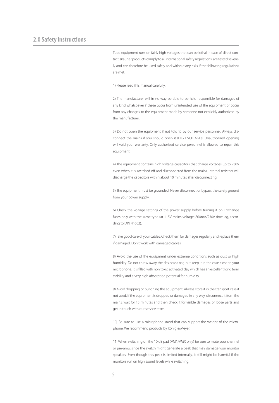 0 safety instructions | Brauner Microphones VMA User Manual | Page 6 / 16