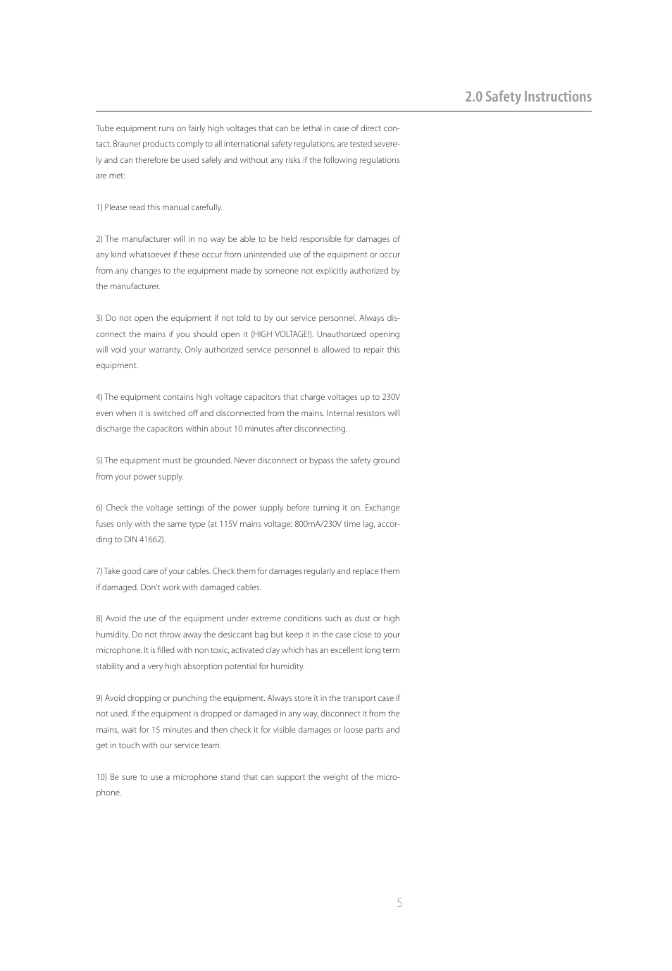 0 safety instructions | Brauner Microphones VM1S User Manual | Page 5 / 14