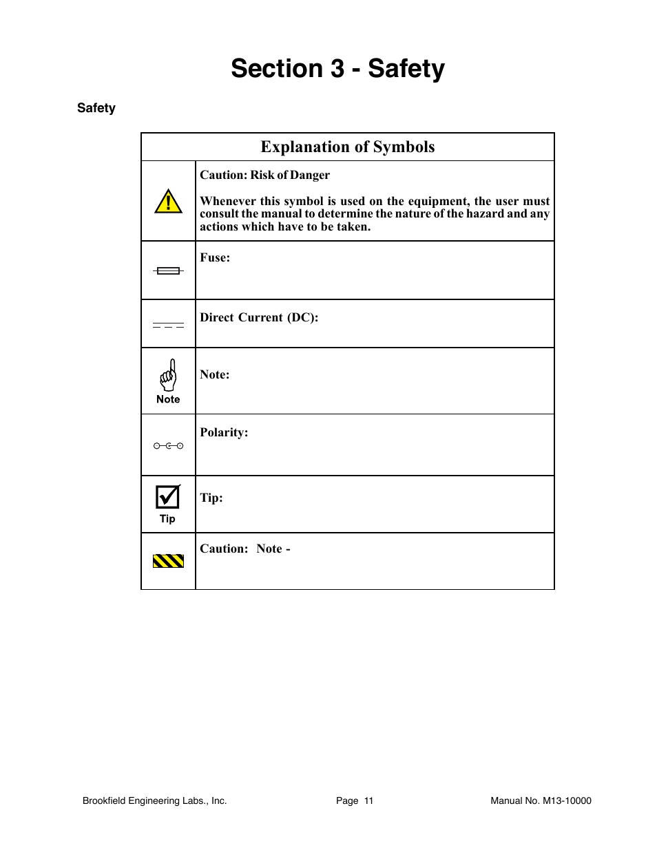 Explanation of symbols | Brookfield BF35 User Manual | Page 11 / 23