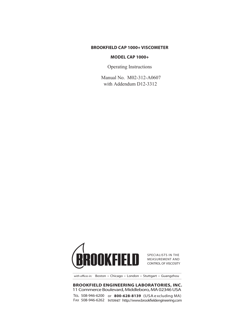Brookfield CAP1000 Viscometer User Manual | 30 pages