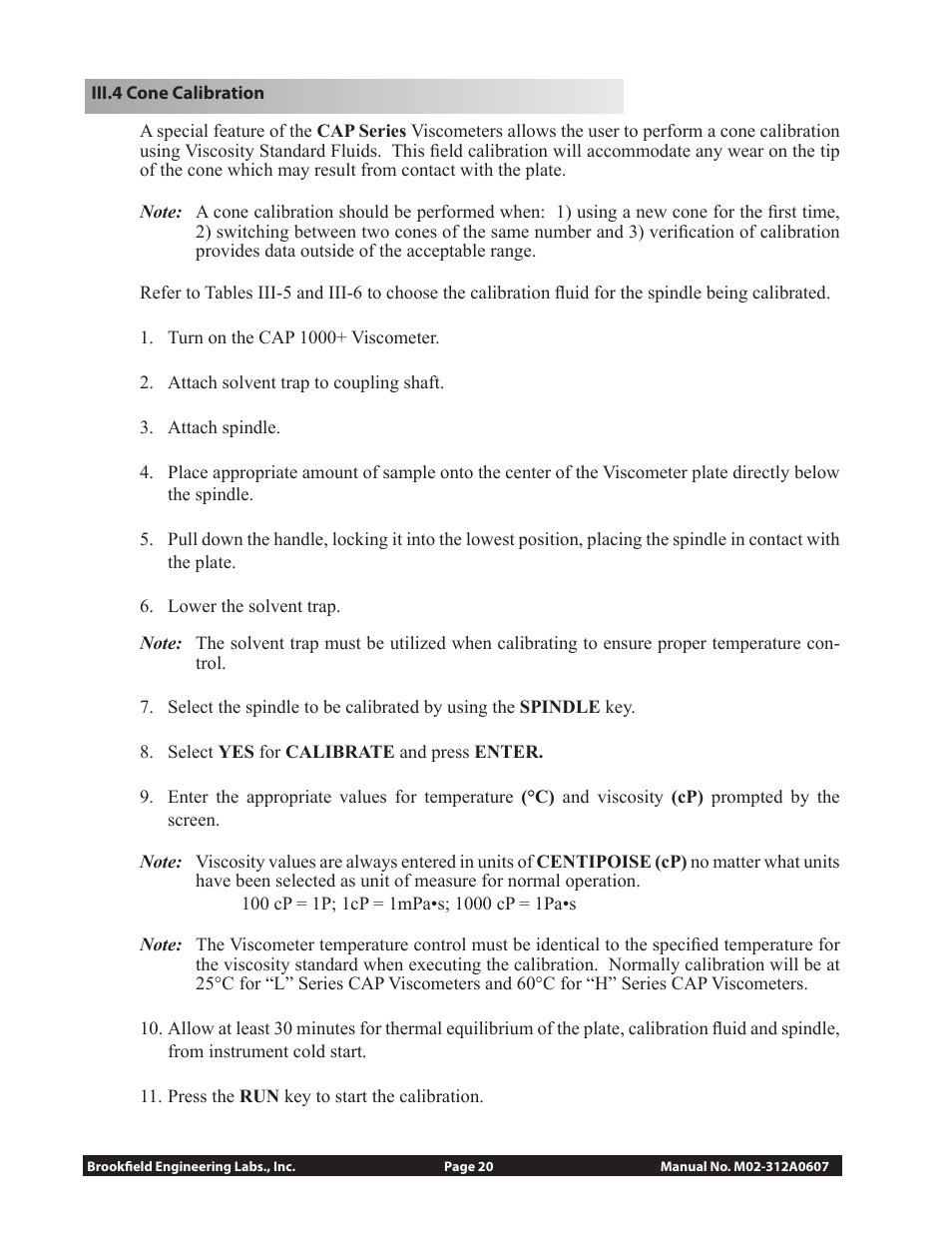 Brookfield CAP1000 Viscometer User Manual | Page 22 / 30