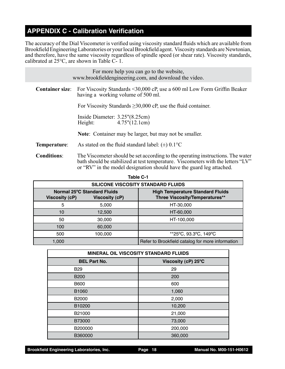 Appendix c - calibration verification | Brookfield Dial Stepper Viscometer User Manual | Page 18 / 35