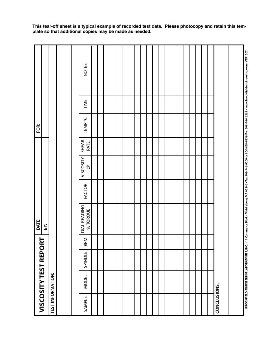 Visc osity test report | Brookfield Dial Stepper Viscometer User Manual | Page 35 / 35